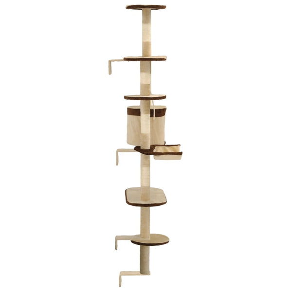 vidaXL Wall-Mounted Cat Tree with Sisal Scratching Posts 194 cm Beige/Brown