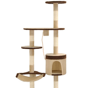 vidaXL Wall-Mounted Cat Tree with Sisal Scratching Posts 194 cm Beige/Brown