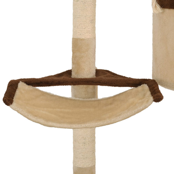 vidaXL Wall-Mounted Cat Tree with Sisal Scratching Posts 194 cm Beige/Brown