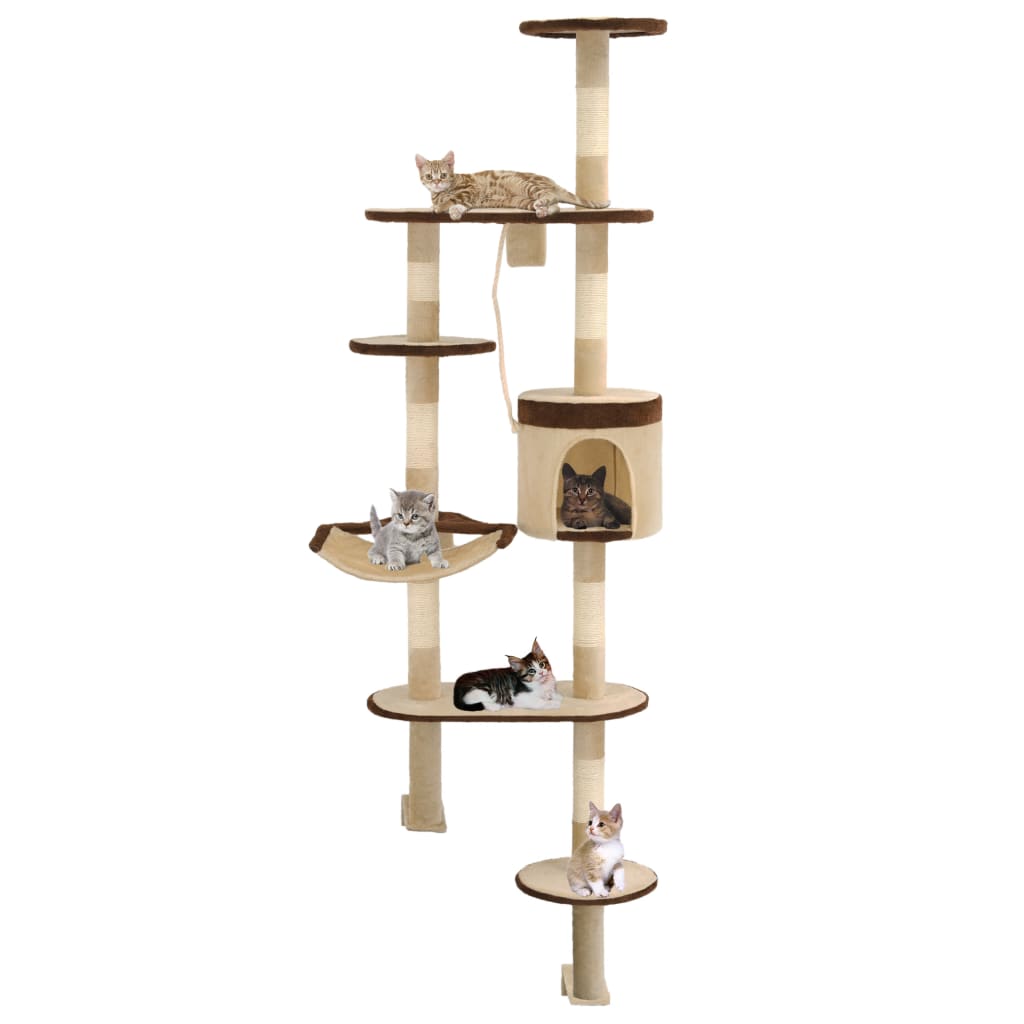 vidaXL Wall-Mounted Cat Tree with Sisal Scratching Posts 194 cm Beige/Brown