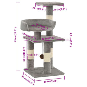 vidaXL Cat Scratching Tree with Sisal Scratching Posts 65 cm Grey