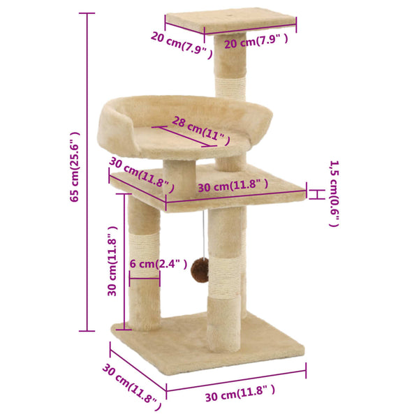 vidaXL Cat Scratching Post with Sisal Scratching Poles 65 cm Beige