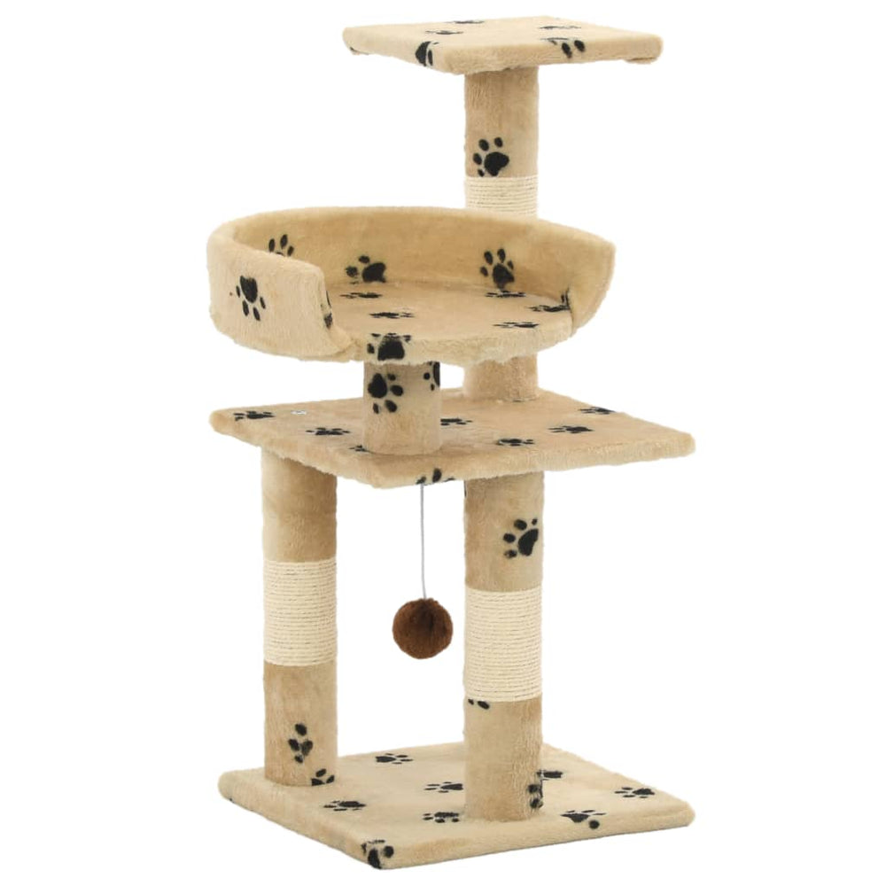 vidaXL Cat Scratching Post with Sisal Columns 65 cm Paw Print Beige