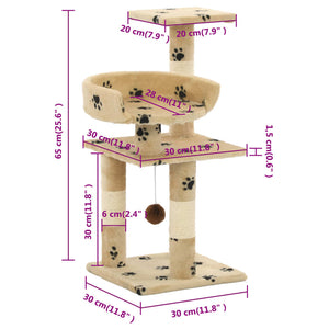 vidaXL Cat Scratching Post with Sisal Columns 65 cm Paw Print Beige