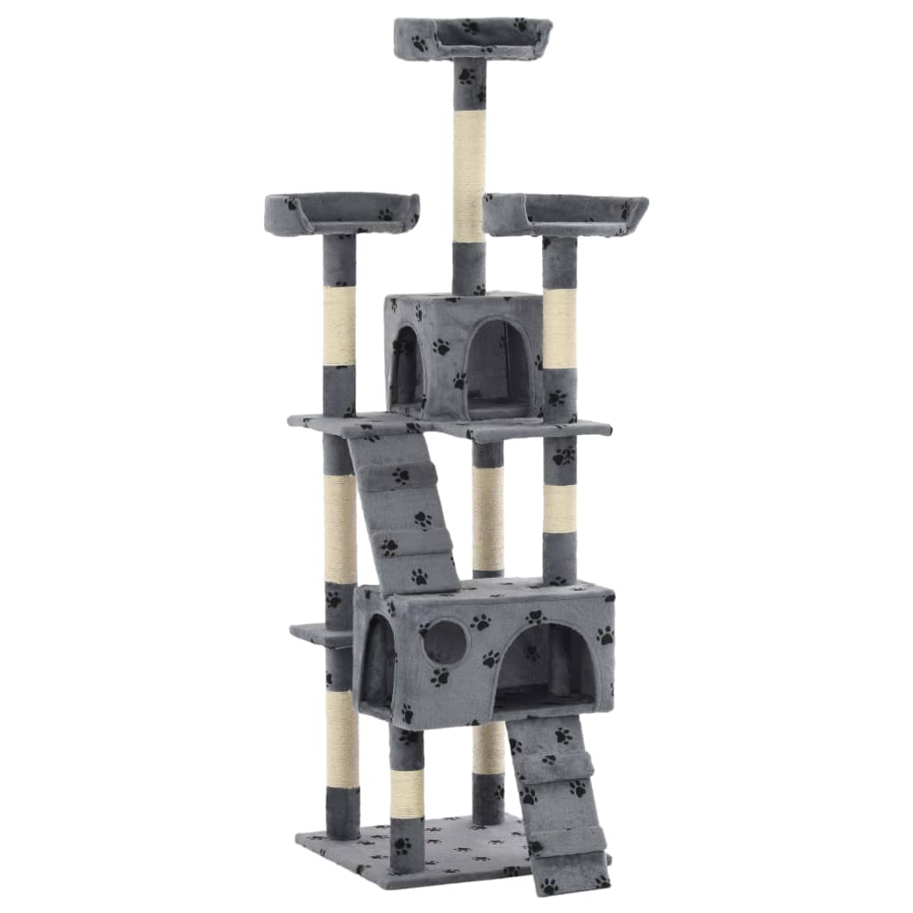 vidaXL Cat Scratching Post with Sisal Columns 170 cm Paw Print Grey