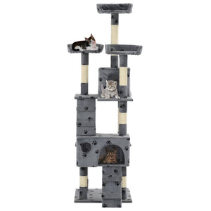 vidaXL Cat Scratching Post with Sisal Columns 170 cm Paw Print Grey