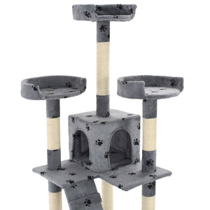 vidaXL Cat Scratching Post with Sisal Columns 170 cm Paw Print Grey