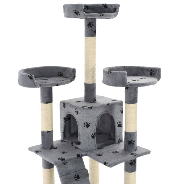 vidaXL Cat Scratching Post with Sisal Columns 170 cm Paw Print Grey