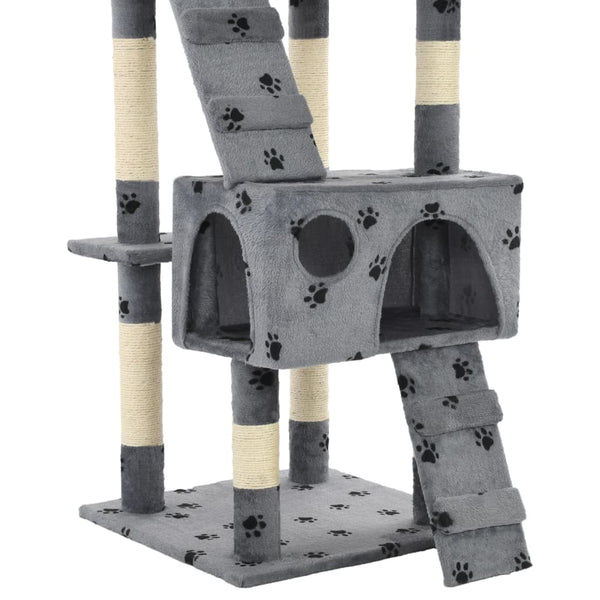 vidaXL Cat Scratching Post with Sisal Columns 170 cm Paw Print Grey
