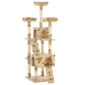 vidaXL Cat Scratching Post with Sisal Columns 170 cm Beige Paw Print