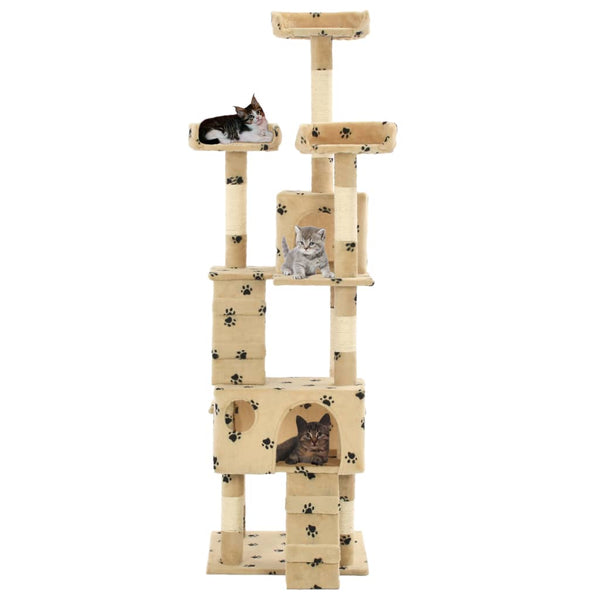 vidaXL Cat Scratching Post with Sisal Columns 170 cm Beige Paw Print