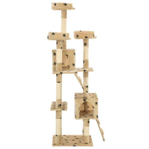 vidaXL Cat Scratching Post with Sisal Columns 170 cm Beige Paw Print
