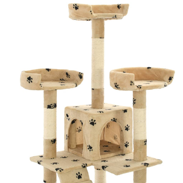 vidaXL Cat Scratching Post with Sisal Columns 170 cm Beige Paw Print