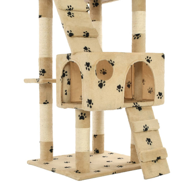 vidaXL Cat Scratching Post with Sisal Columns 170 cm Beige Paw Print