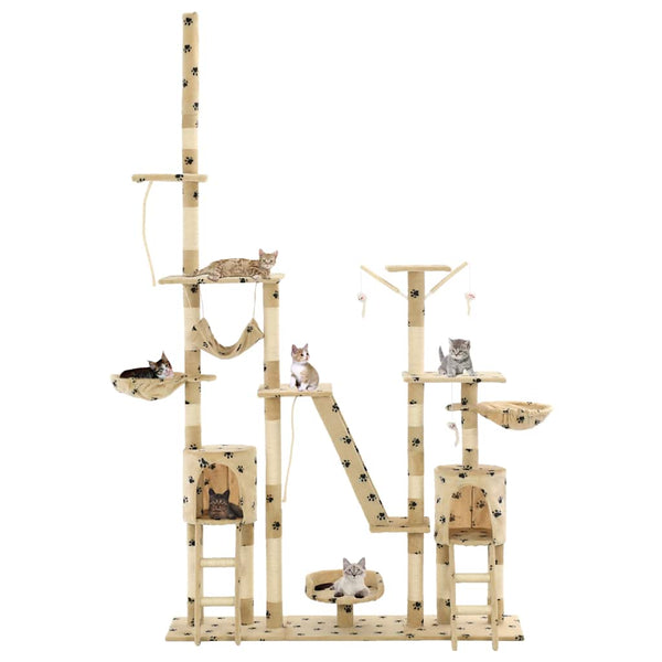 vidaXL Cat Tree Sisal 230 - 250 cm Paw Print Beige