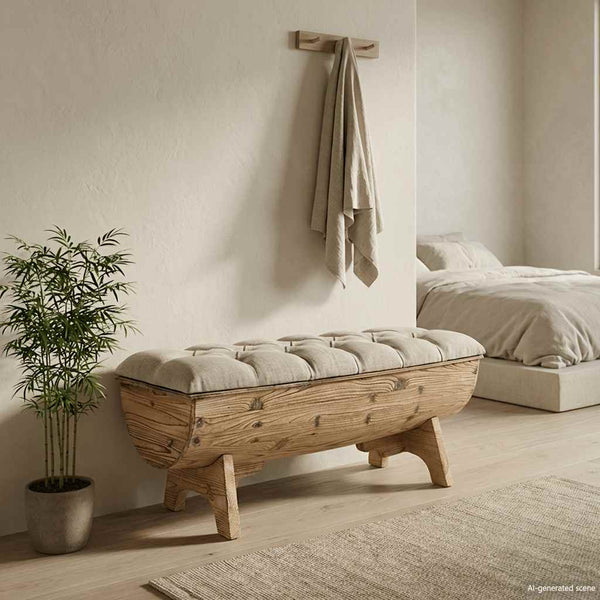vidaXL Storage Bench Solid Wood and Fabric 103 x 51 x 44 cm