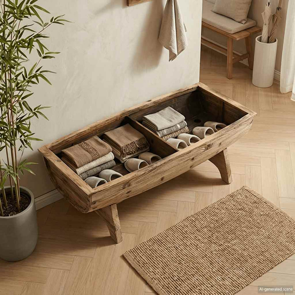 vidaXL Storage Bench Solid Wood and Fabric 103 x 51 x 44 cm