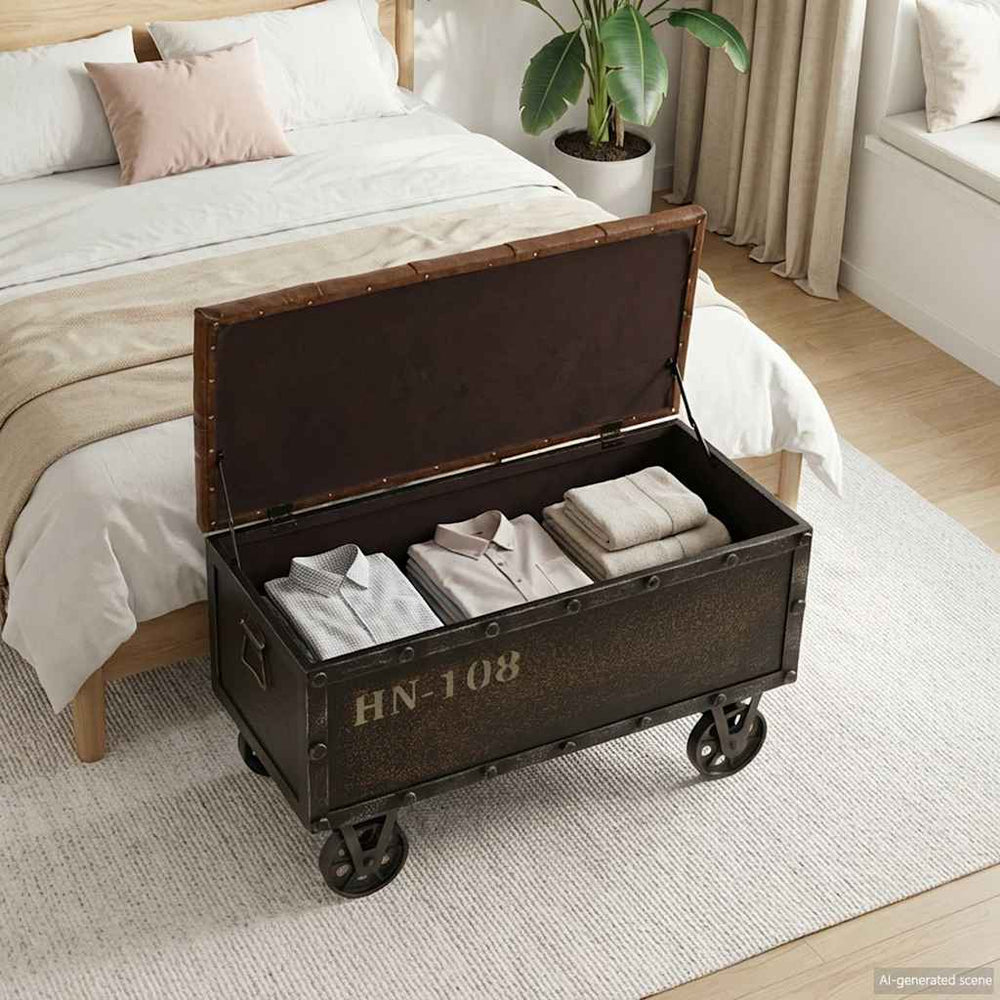 vidaXL Storage Bench Solid Wood Faux Leather 80.5x41x50 cm