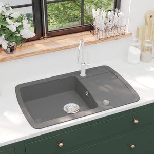 vidaXL Granite Sink Single Bowl Grey