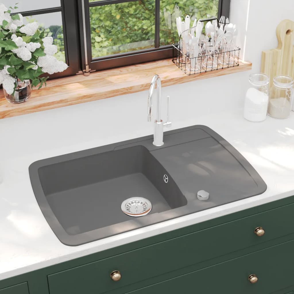vidaXL Granite Sink Single Bowl Grey