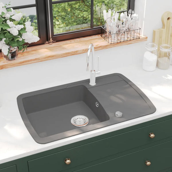 vidaXL Granite Sink Single Bowl Grey