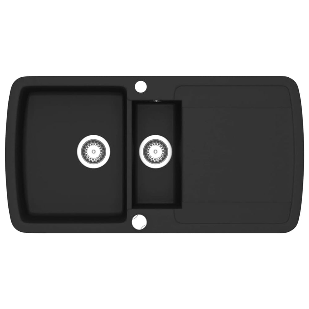 vidaXL Granite Double Sink Black