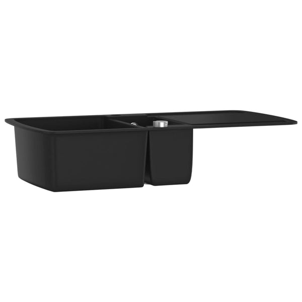 vidaXL Granite Double Sink Black