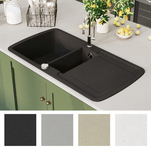vidaXL Granite Double Sink Black