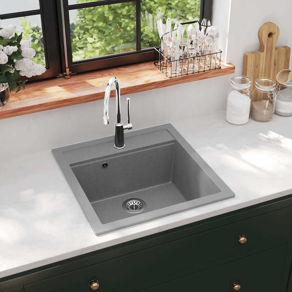 vidaXL Granite Sink Single Bowl Grey