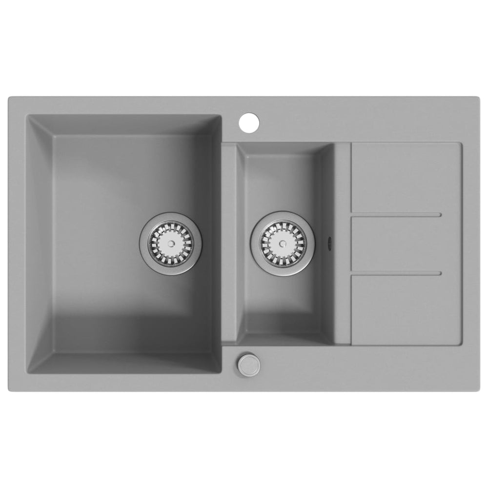 vidaXL Granite Sink Double Basin Grey