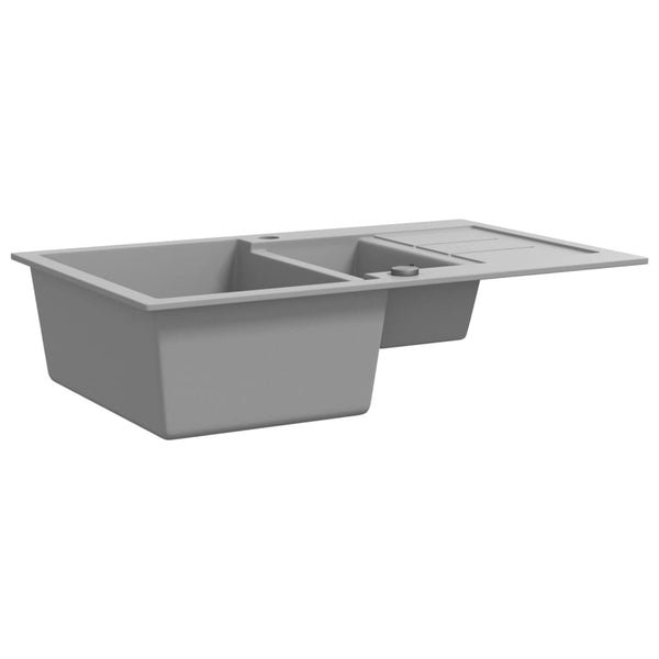 vidaXL Granite Sink Double Basin Grey
