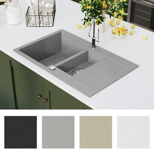vidaXL Granite Sink Double Basin Grey