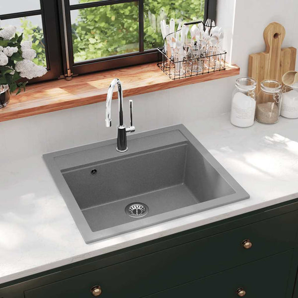 vidaXL Granite Sink Single Bowl Grey