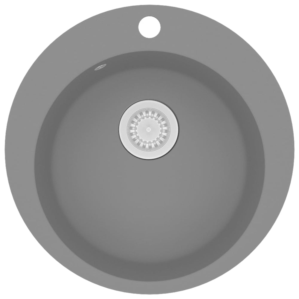 vidaXL Granite Sink Single Bowl Round Grey