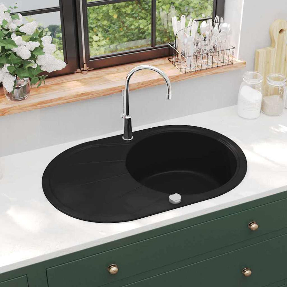 vidaXL Granite Kitchen Sink Single Bowl Oval Black