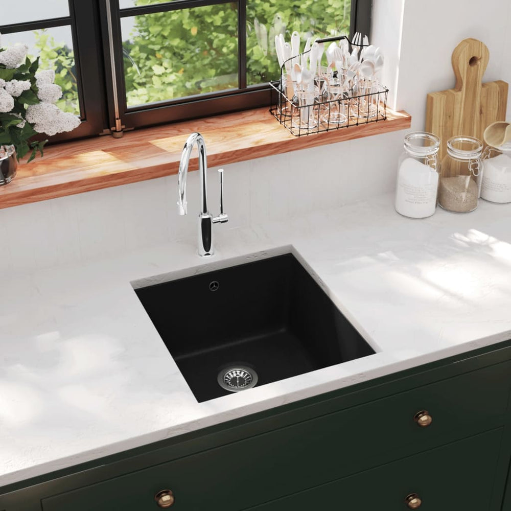 vidaXL Granite Sink Single Bowl Black