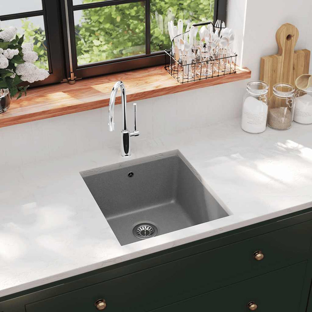 vidaXL Granite Sink Single Bowl Grey