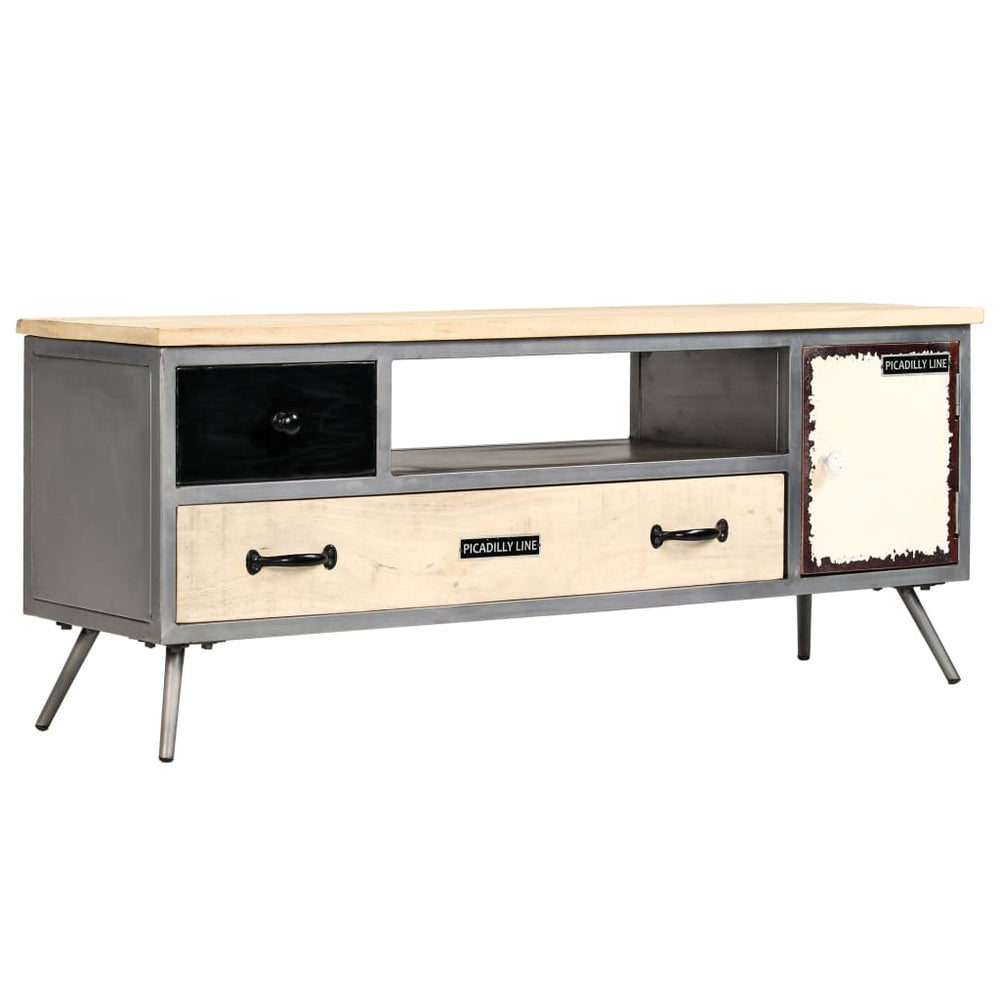 vidaXL TV Cabinet Solid Mango Wood and Steel 120x30x45 cm