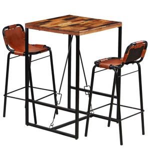 vidaXL 3-piece Bar Set Solid Reclaimed Wood and Genuine Goat Leather