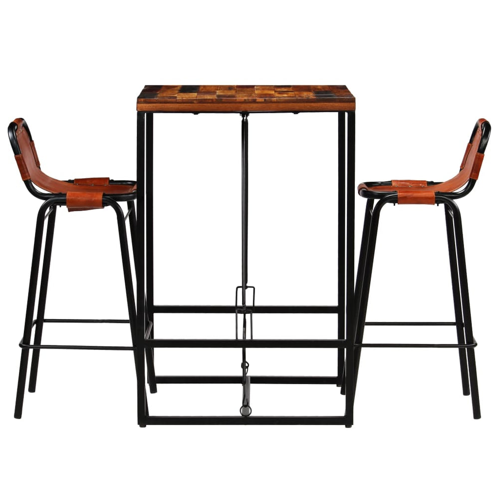 vidaXL 3-piece Bar Set Solid Reclaimed Wood and Genuine Goat Leather