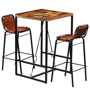 vidaXL 3-piece Bar Set Solid Reclaimed Wood and Genuine Goat Leather