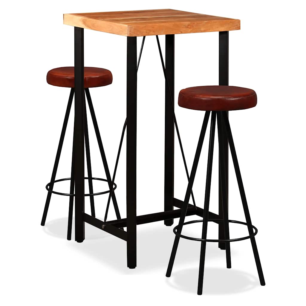 vidaXL 3-piece Bar Set Solid Acacia Wood and Real Leather