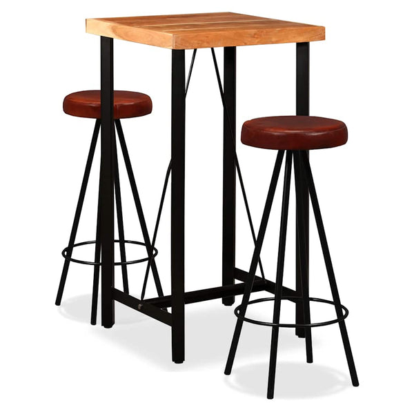 vidaXL 3-piece Bar Set Solid Acacia Wood and Real Leather