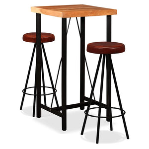vidaXL 3-piece Bar Set Solid Acacia Wood and Real Leather