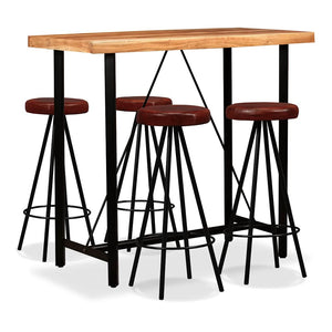 vidaXL 5-piece Bar Set Solid Acacia Wood and Real Leather