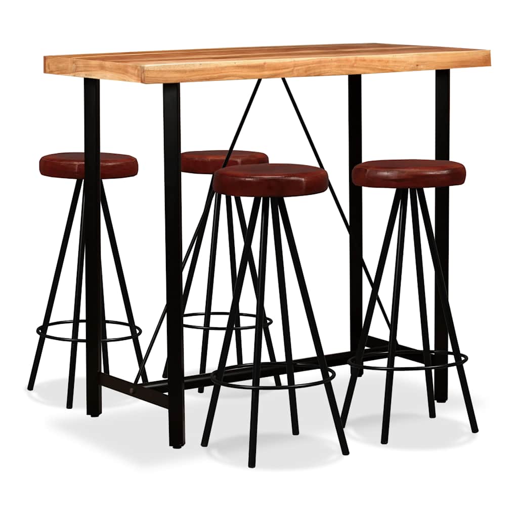 vidaXL 5-piece Bar Set Solid Acacia Wood and Real Leather