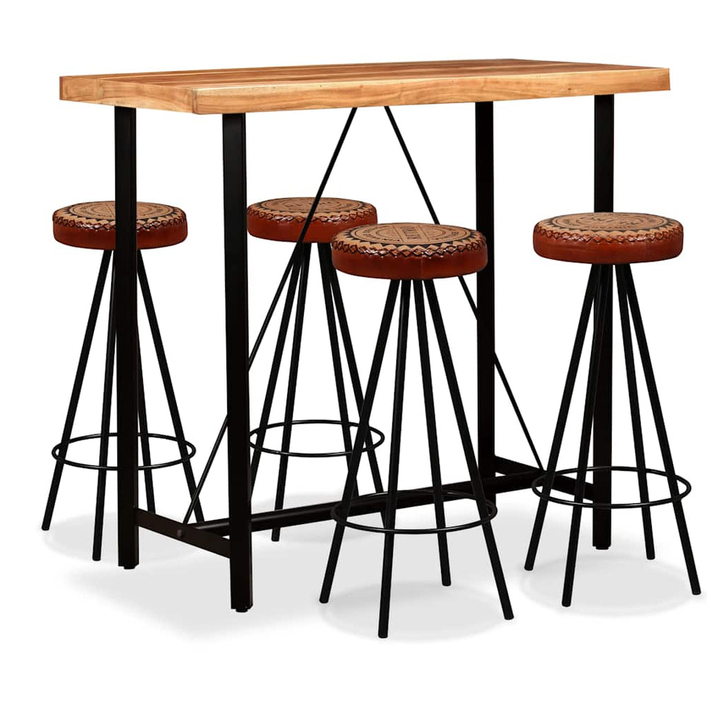 vidaXL 5-piece Bar Set Solid Acacia Wood, Real Leather and Canvas