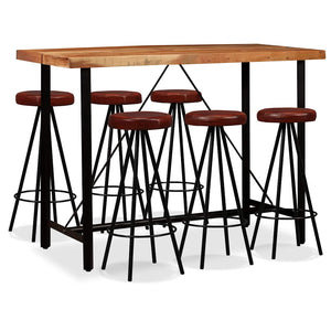 vidaXL 7-piece Bar Set Solid Acacia Wood and Genuine Leather