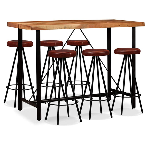 vidaXL 7-piece Bar Set Solid Acacia Wood and Genuine Leather