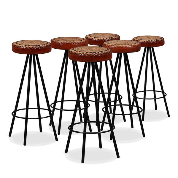vidaXL 7-piece Bar Set Solid Acacia Wood, Real Leather and Canvas